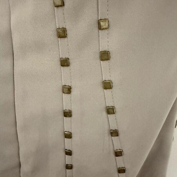 Rachel Gilbert Collared Strapless Dress with Square Studs. Mushroom. Size 0. - Picture 7 of 11